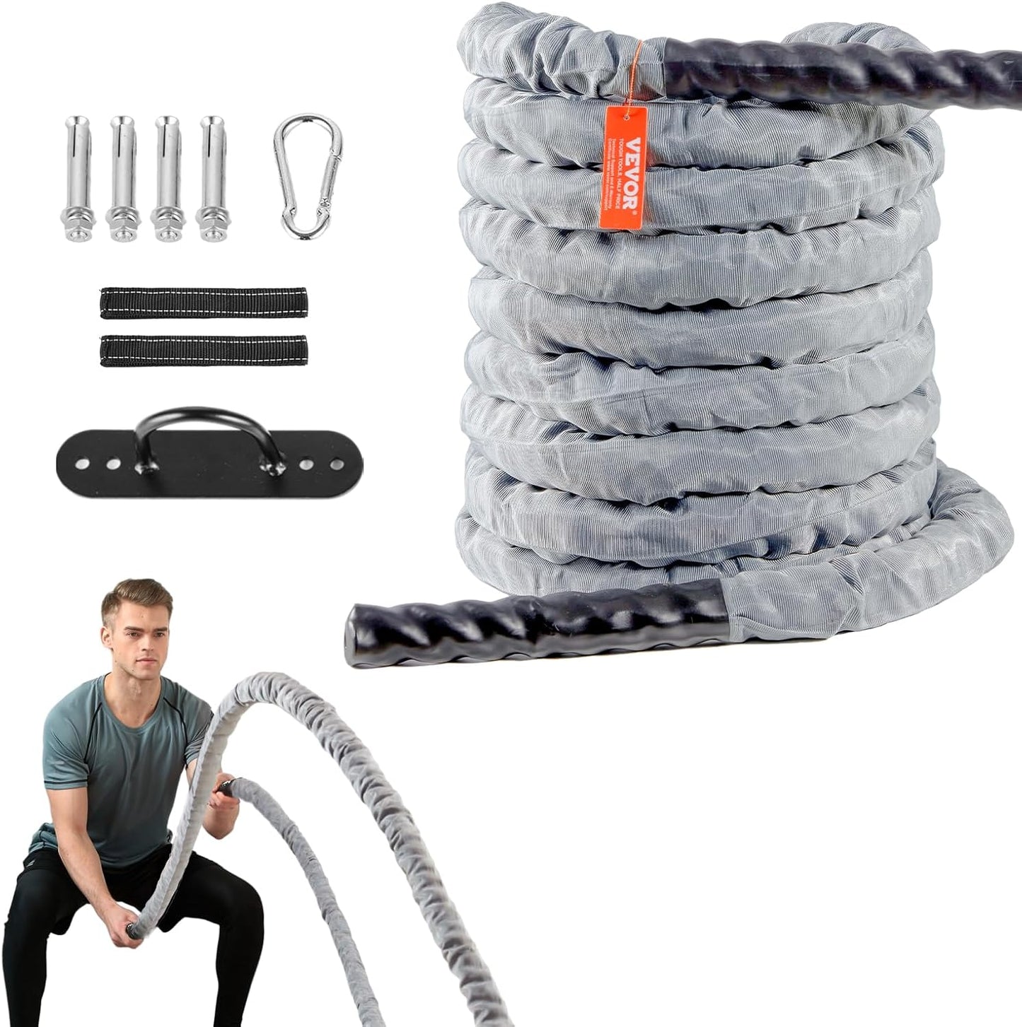 VEVOR Battle Rope 1.5 Inch 30Ft Heavy Weighted Exercise Rope