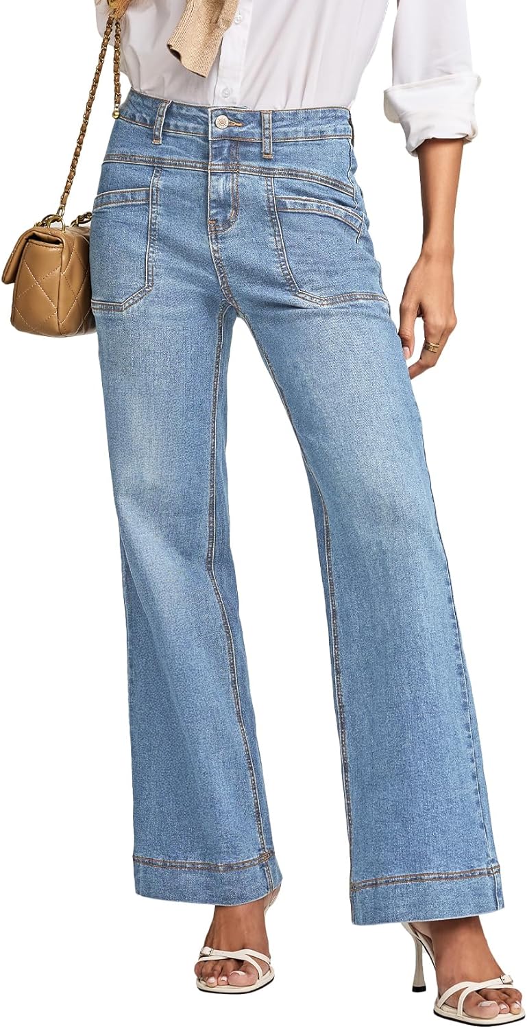 EVALESS Womens Jeans Wide Leg High Waisted Bootcut Trendy Style