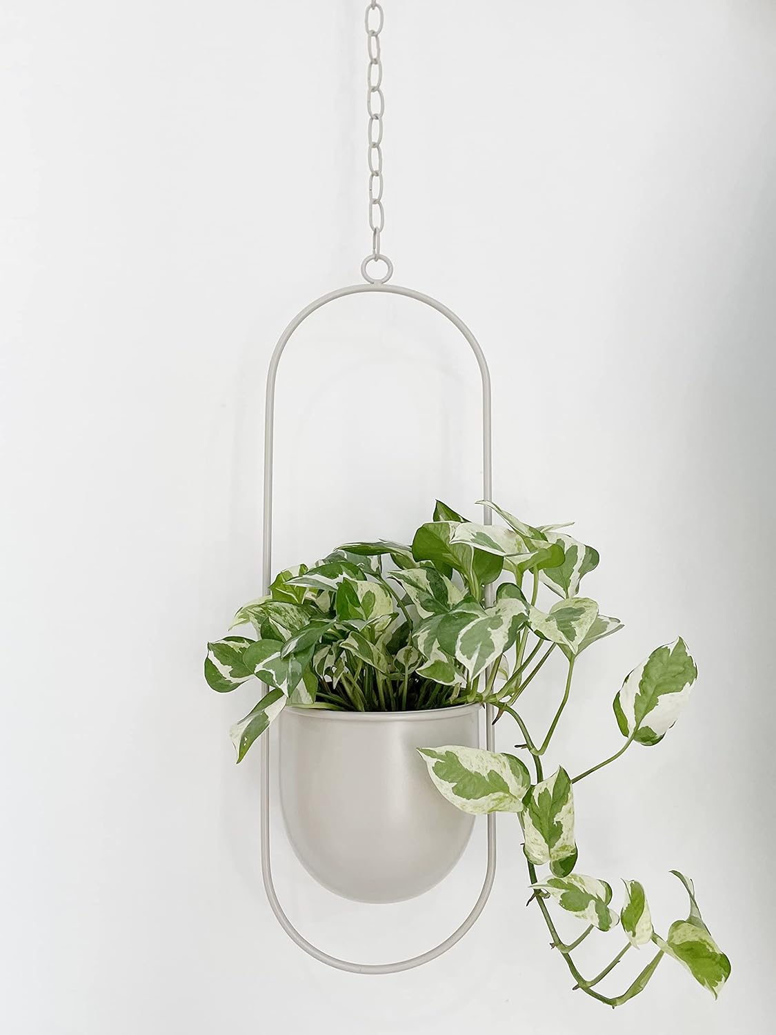 Boho Beige Metal Plant Hanger for Modern Indoor Outdoor Decor