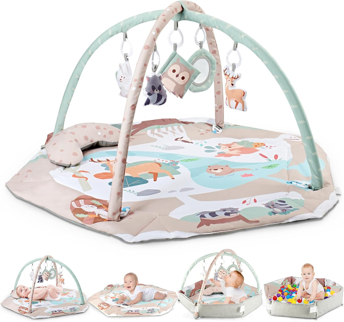 Washable Baby Gym Play Mat with 5 Sensory Toys