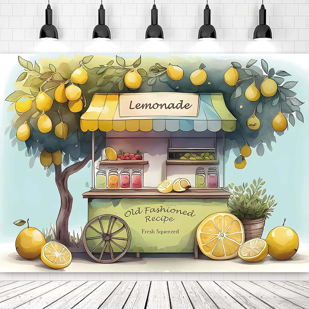 Summer Fruit Lemon Stand Market Photography Backdrop for Parties