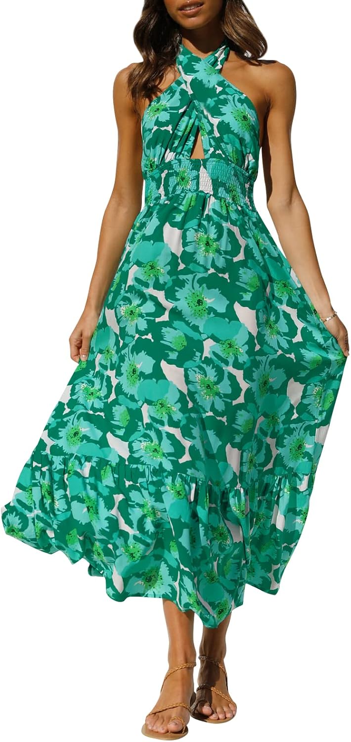 ZESICA Women's Summer Crossover Halter Neck Maxi Dress Review