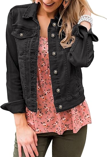 Vetinee Womens Stretch Button Down Long Sleeve Denim Jacket