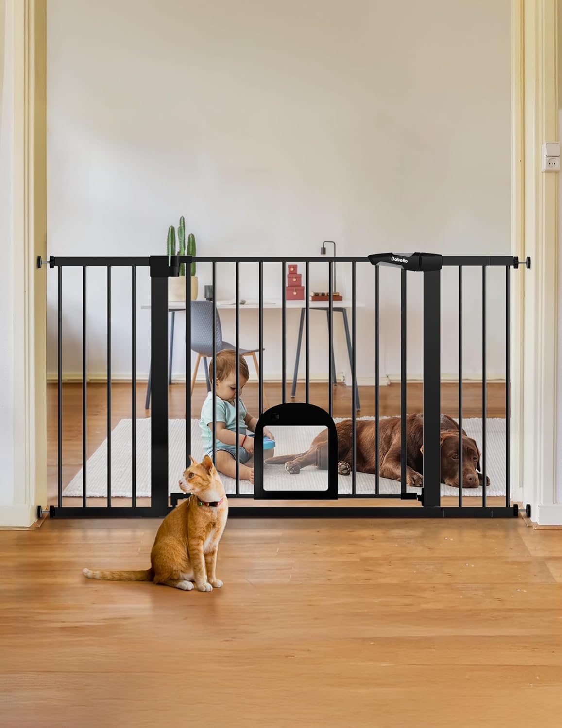 Babelio Extra Wide Baby Gate with Cat Door for Pets and Kids