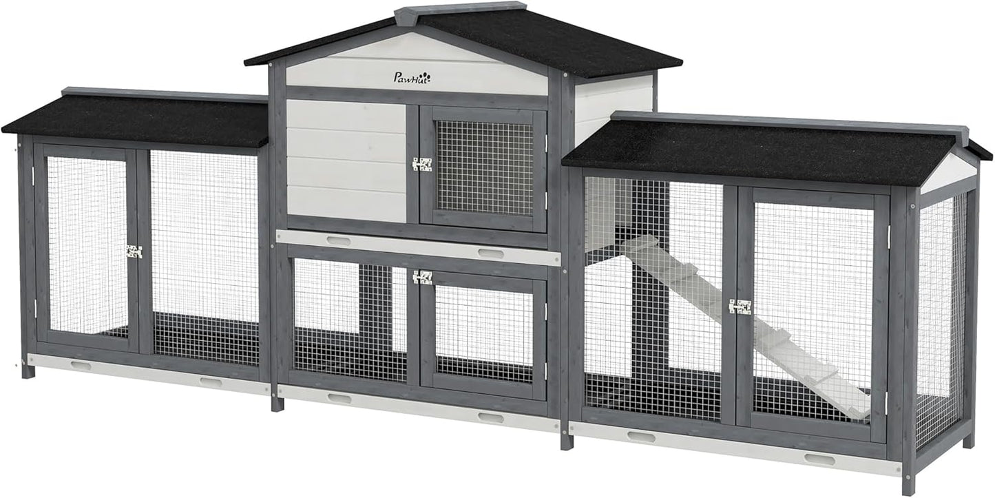 Spacious 90.5in Wooden Rabbit Hutch for Small Animals