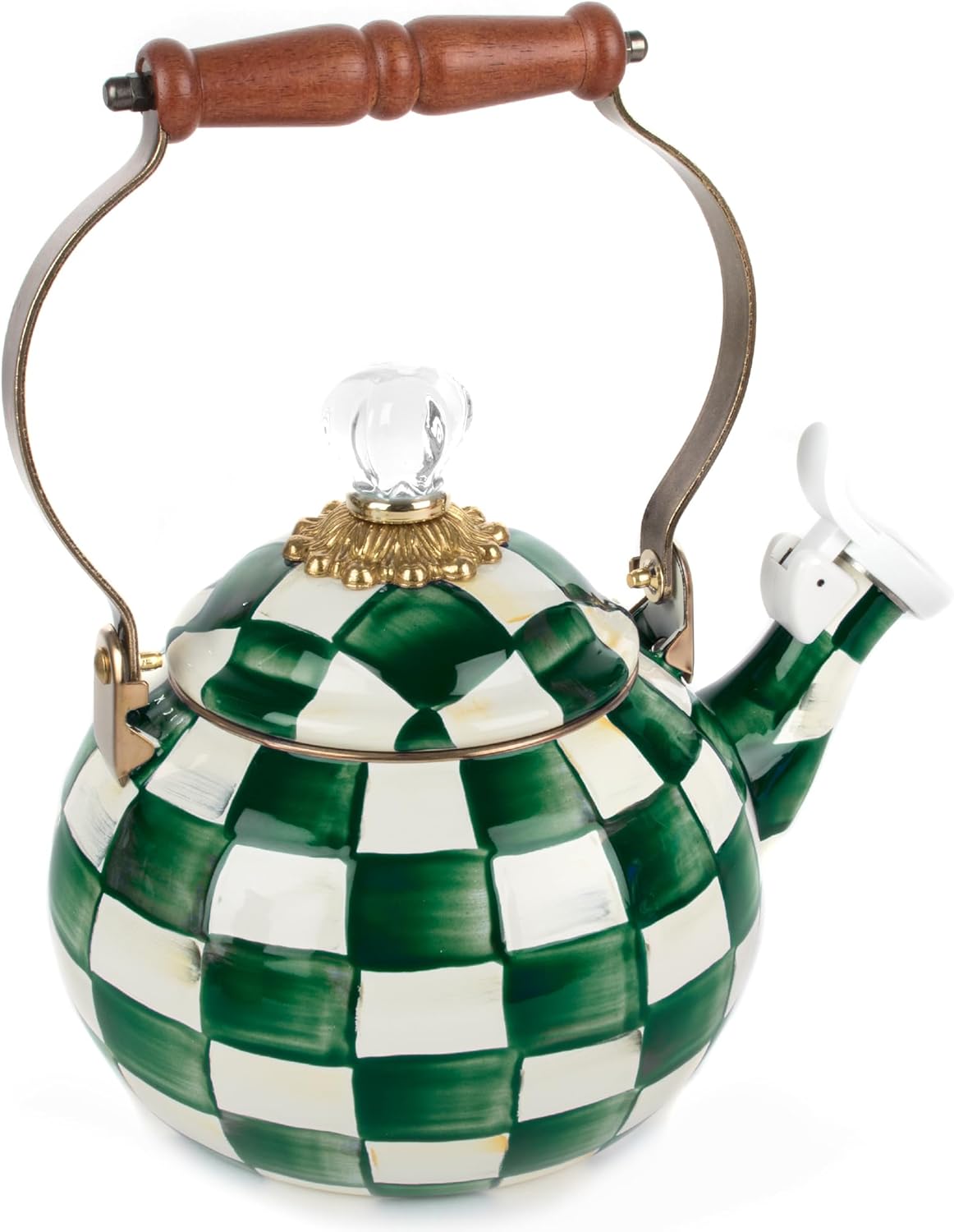 Unique Whistling Tea Kettle in Green-and-White Check Design