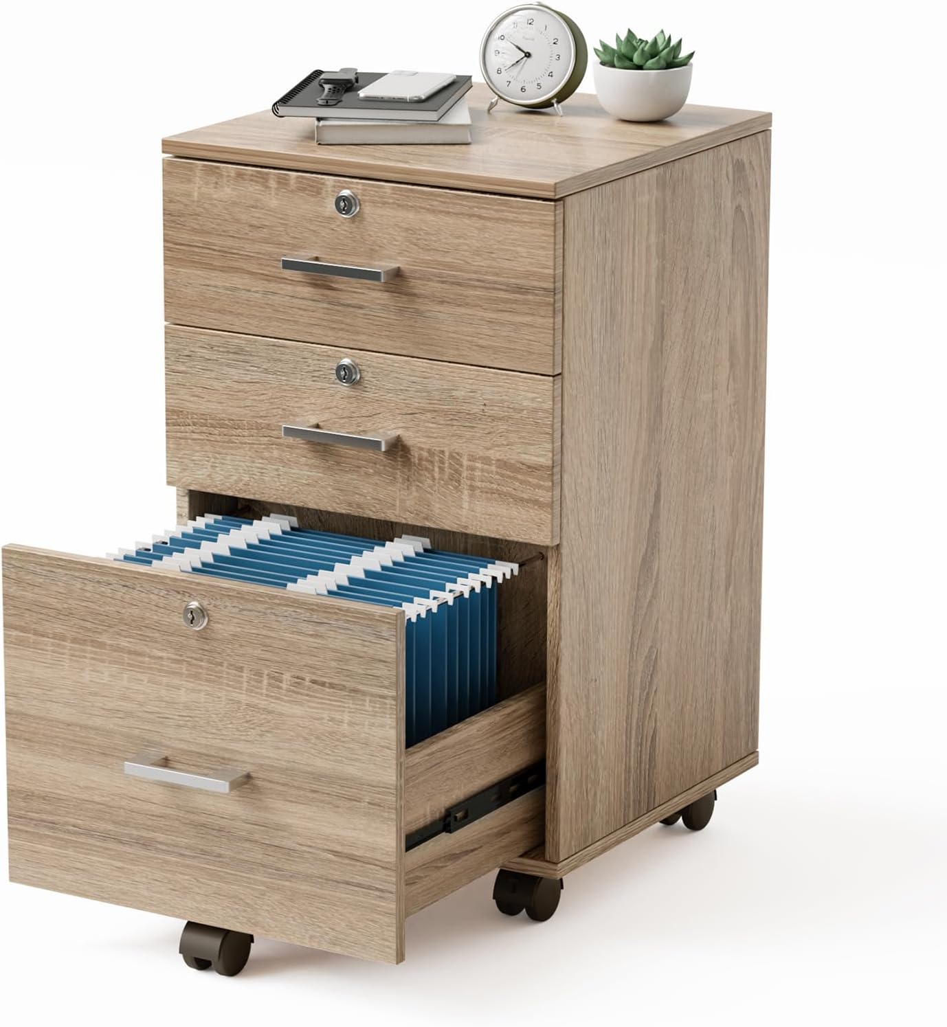 VINGLI 3-Drawer File Cabinet with Lock for Home Office Use