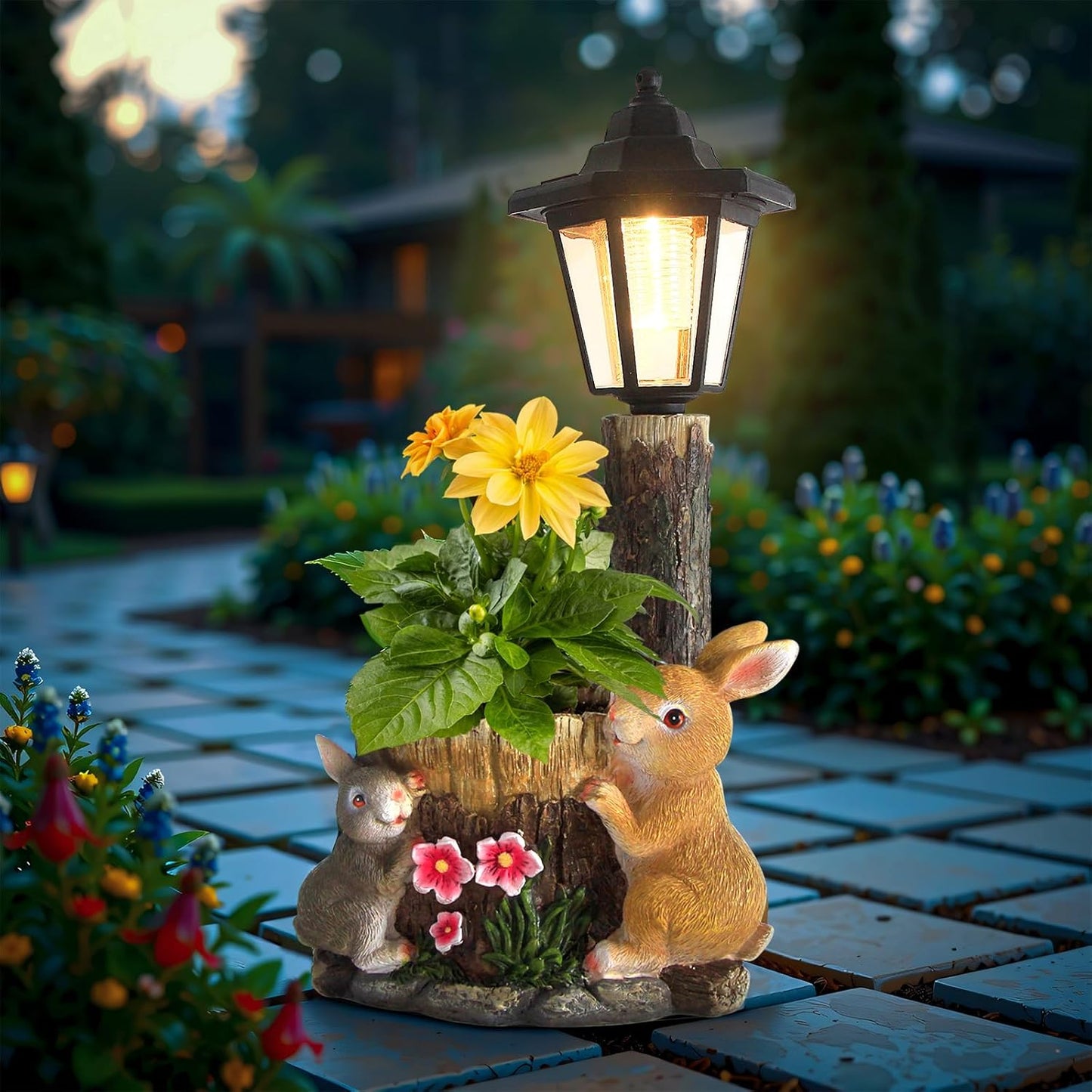 Solar Bunny Garden Statue Outdoor Decor for Unique Yard Art