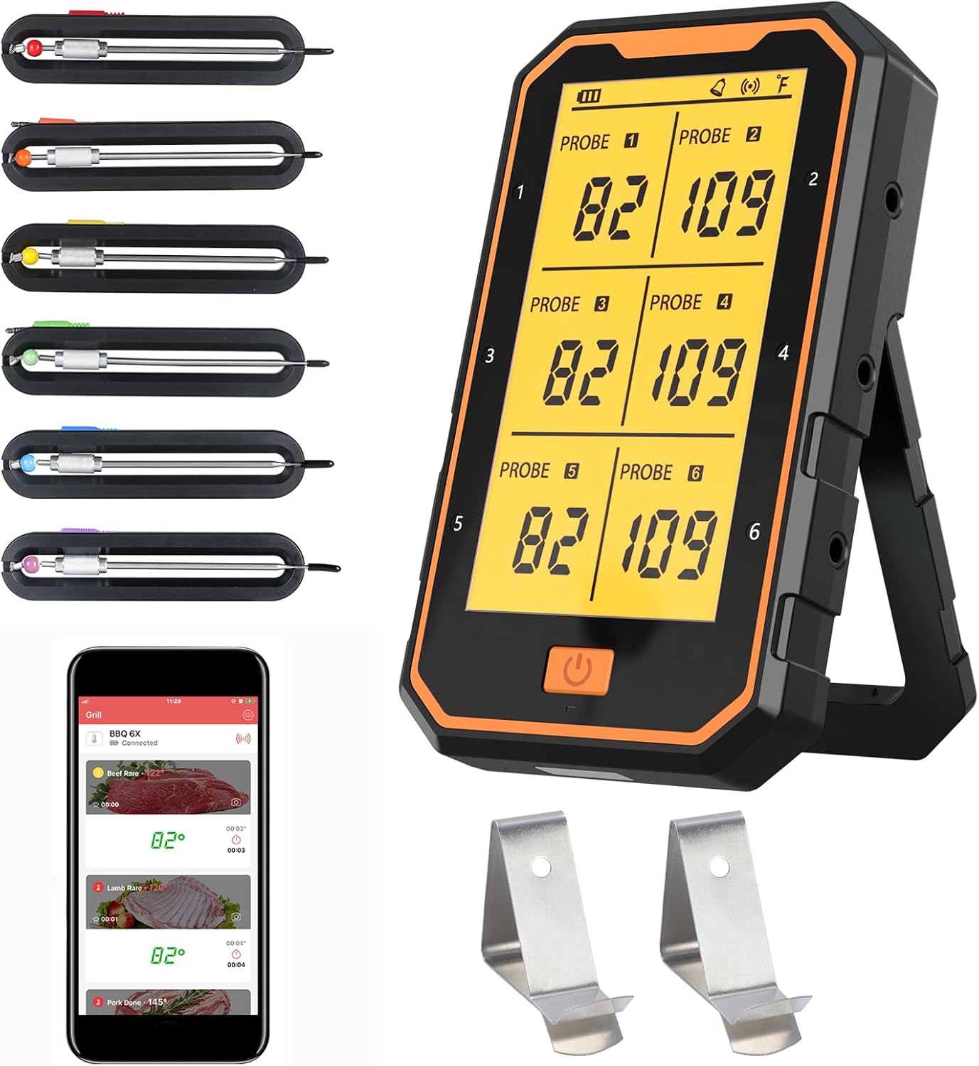 Bluetooth Meat Thermometer with 6 Probes - Monitor Grilling from Anywhere!