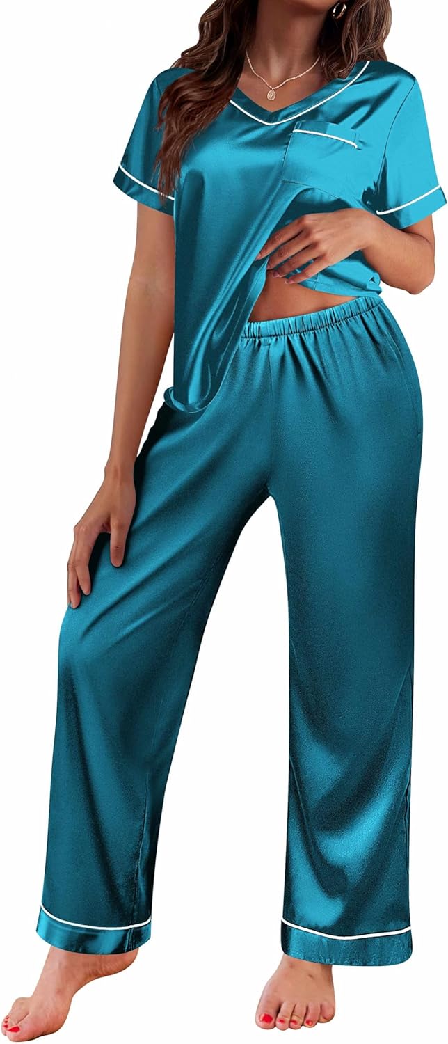 Ekouaer Satin Pajamas for Women - Soft Silk Sleepwear Set