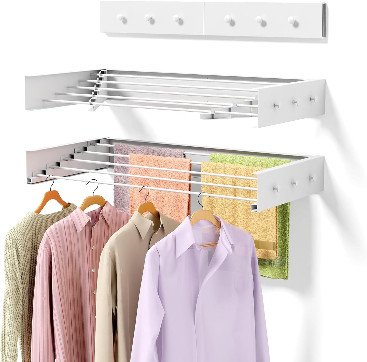 Upgrade Laundry Drying Rack with 5 Aluminum Rods and Hooks