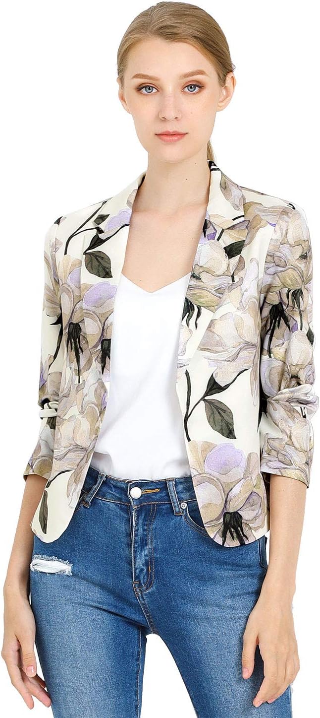 Allegra K Women's Open Front Crop Suit Blazer for Summer Style