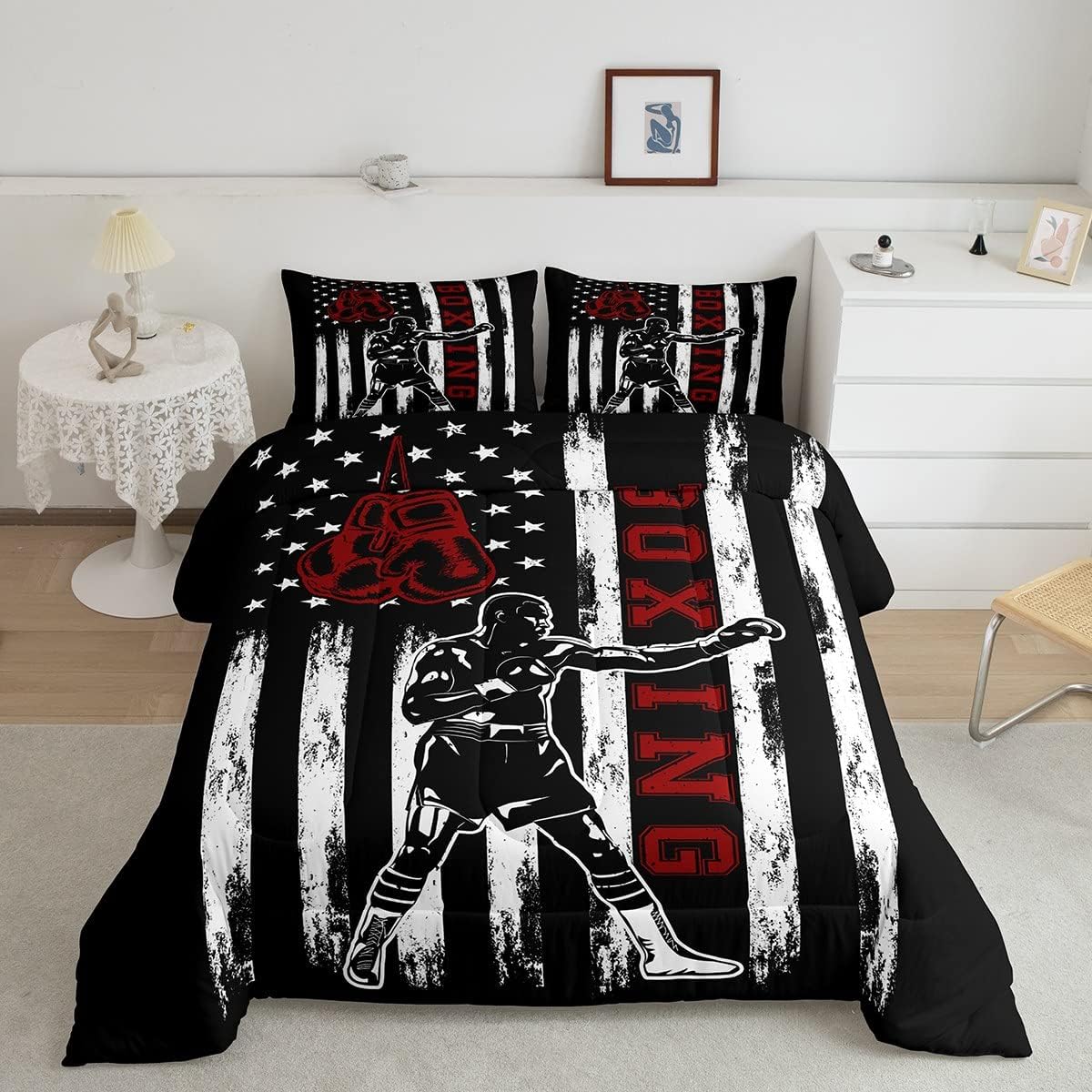 American Flag Boxing Comforter Set for Boys - Twin Size