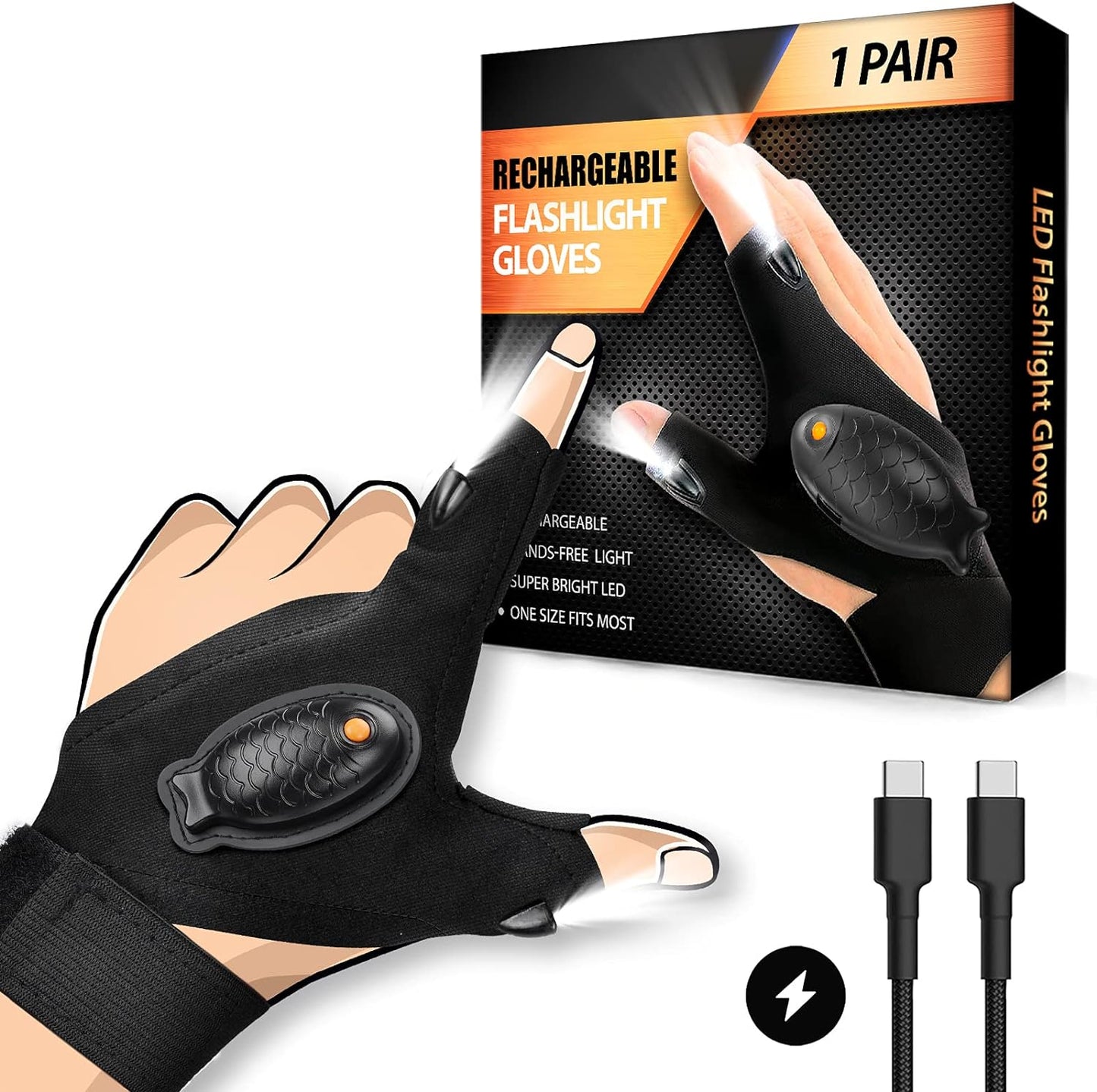 HANPURE LED Flashlight Gloves - Bright Hands-Free Light
