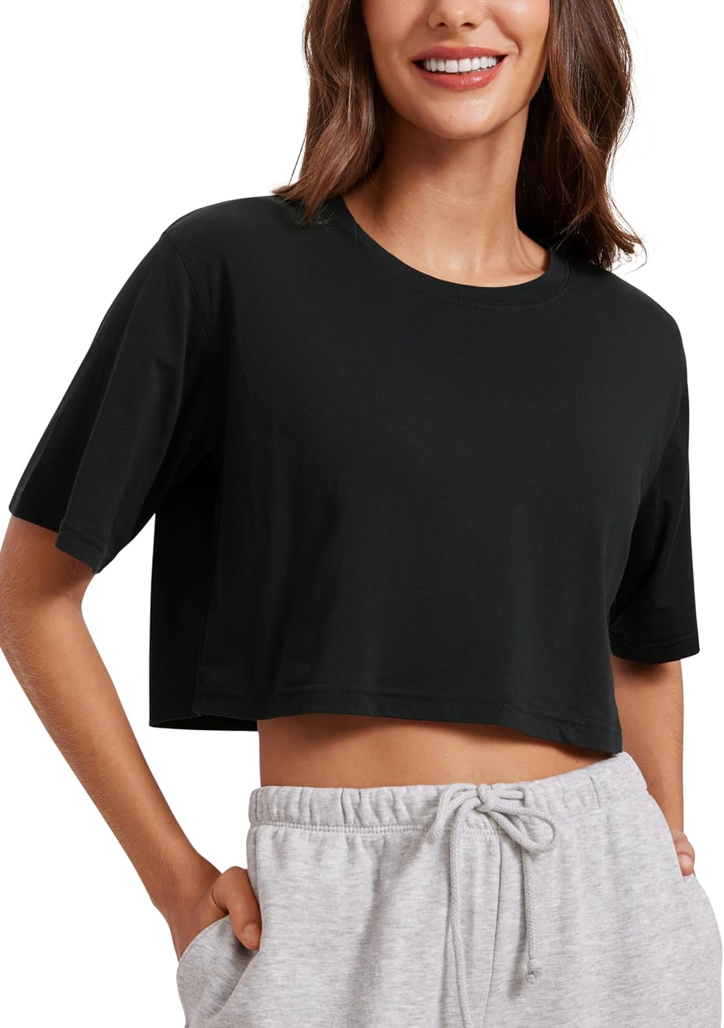 CRZ YOGA Women's Pima Cotton Crop Top - Ultimate Comfort