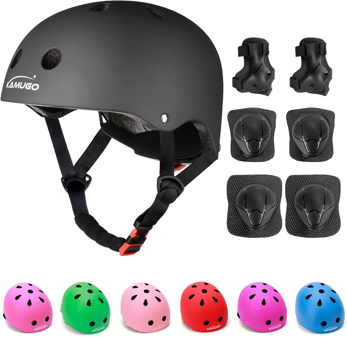 KAMUGO Kids Adjustable Helmet Set with Protective Gear for Sports