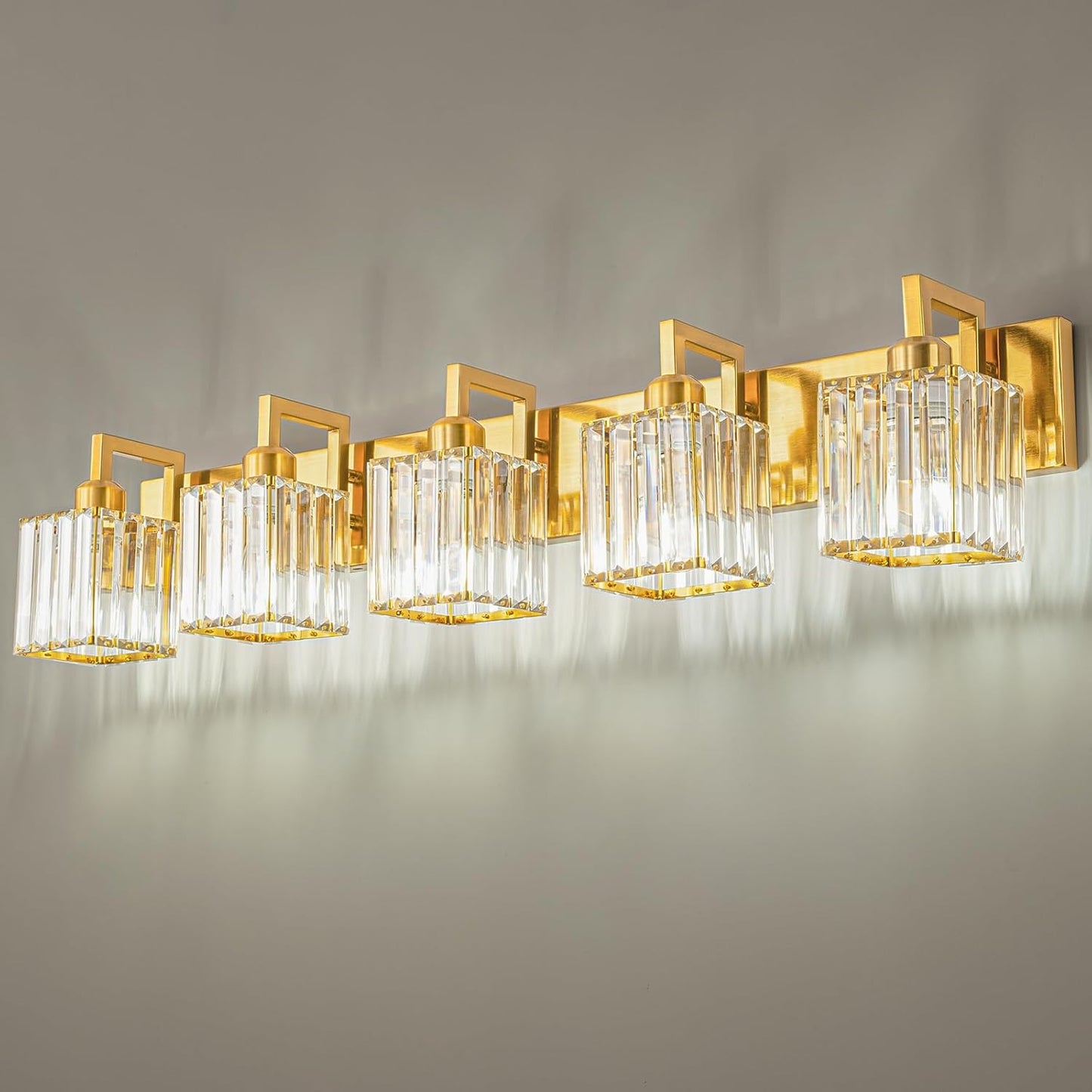 Modern Bathroom Vanity Light 5-Lights Chrome Crystal Wall Lamp