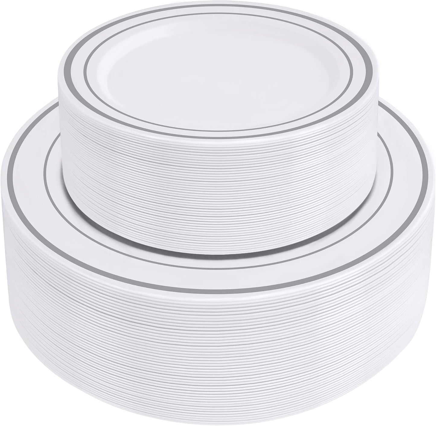 100-Piece Silver Trim Plastic Dinnerware Set for Elegant Events
