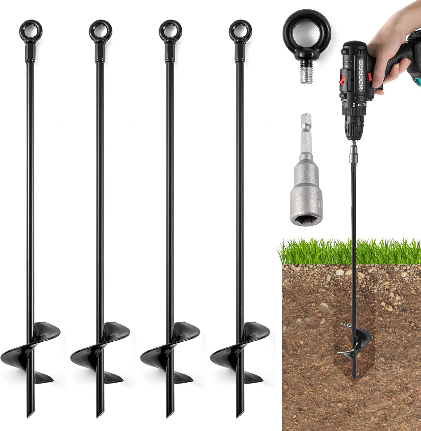 18ft' Heavy Duty Ground Anchors for High Winds and Stability
