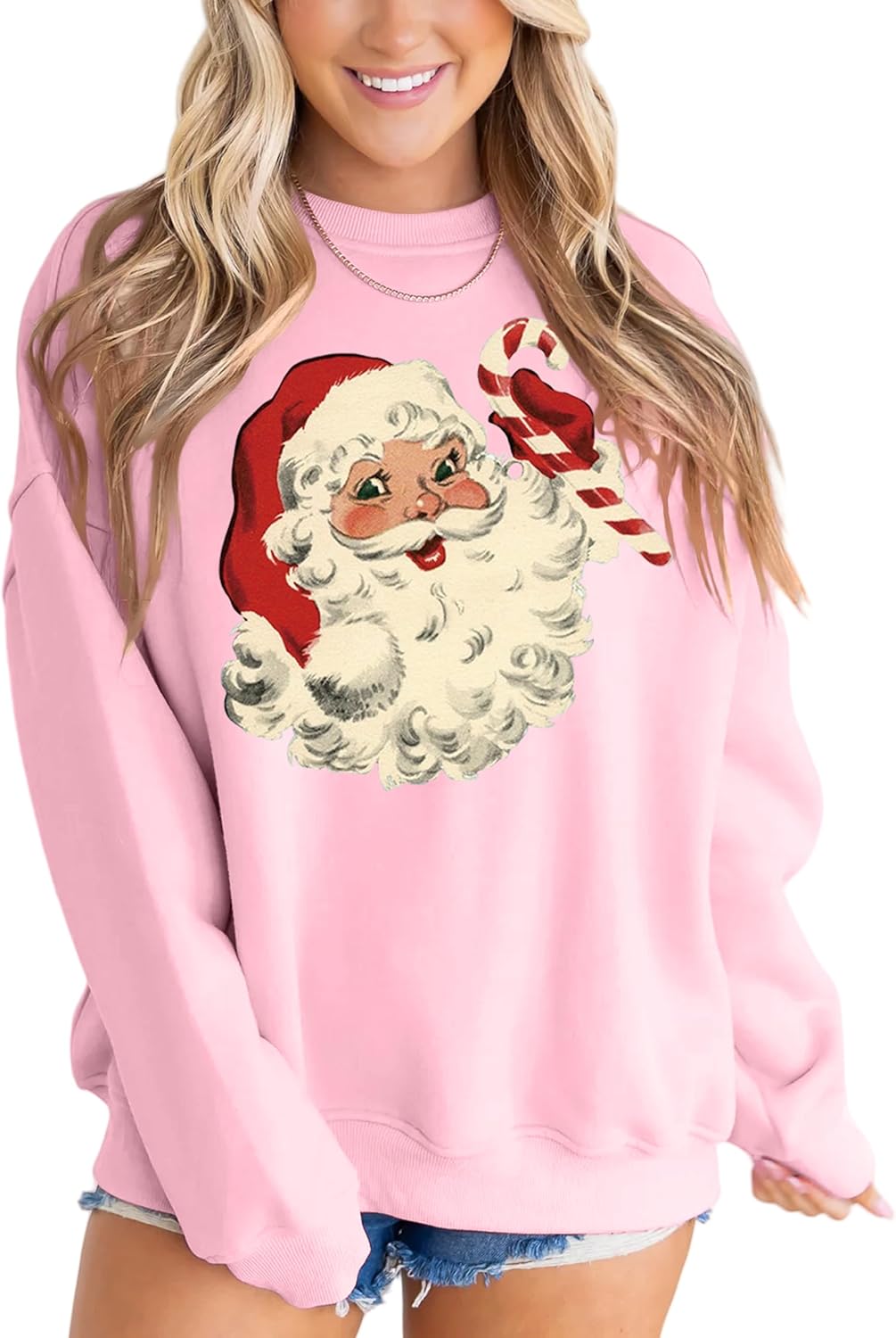 Retro Santa Sweatshirt for Women - Vintage Christmas Fleece