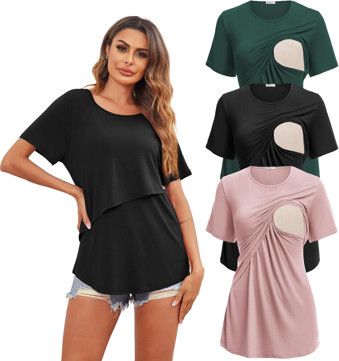 Ekouaer Women's Maternity Shirts for Comfortable Nursing Wear