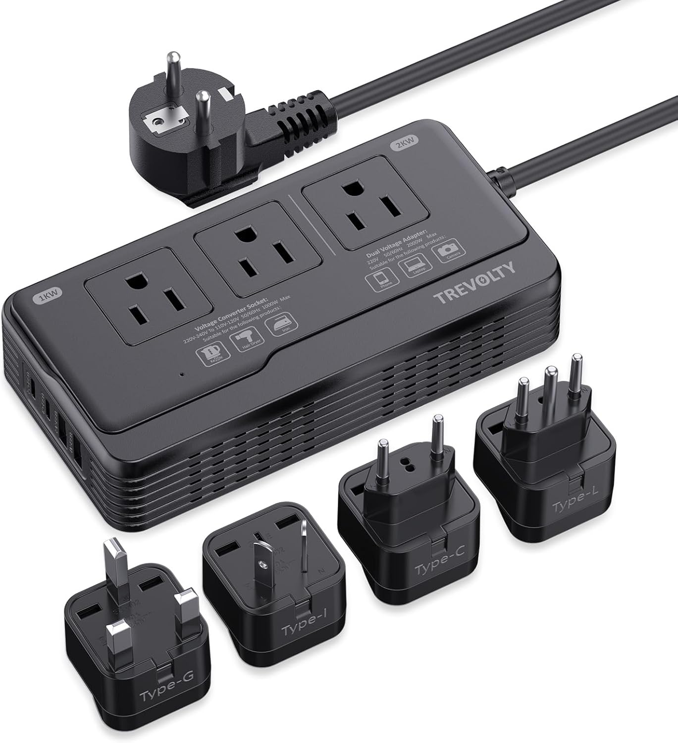 2000W Voltage Converter for Travel, 7-in-1 Power Adapter