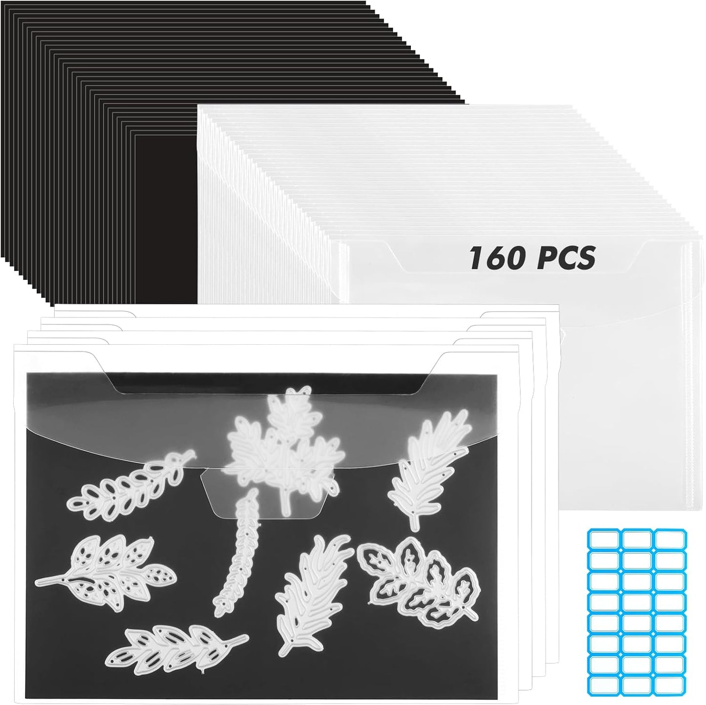 160 Pcs Magnetic Sheets for Die Storage with Pockets and Labels