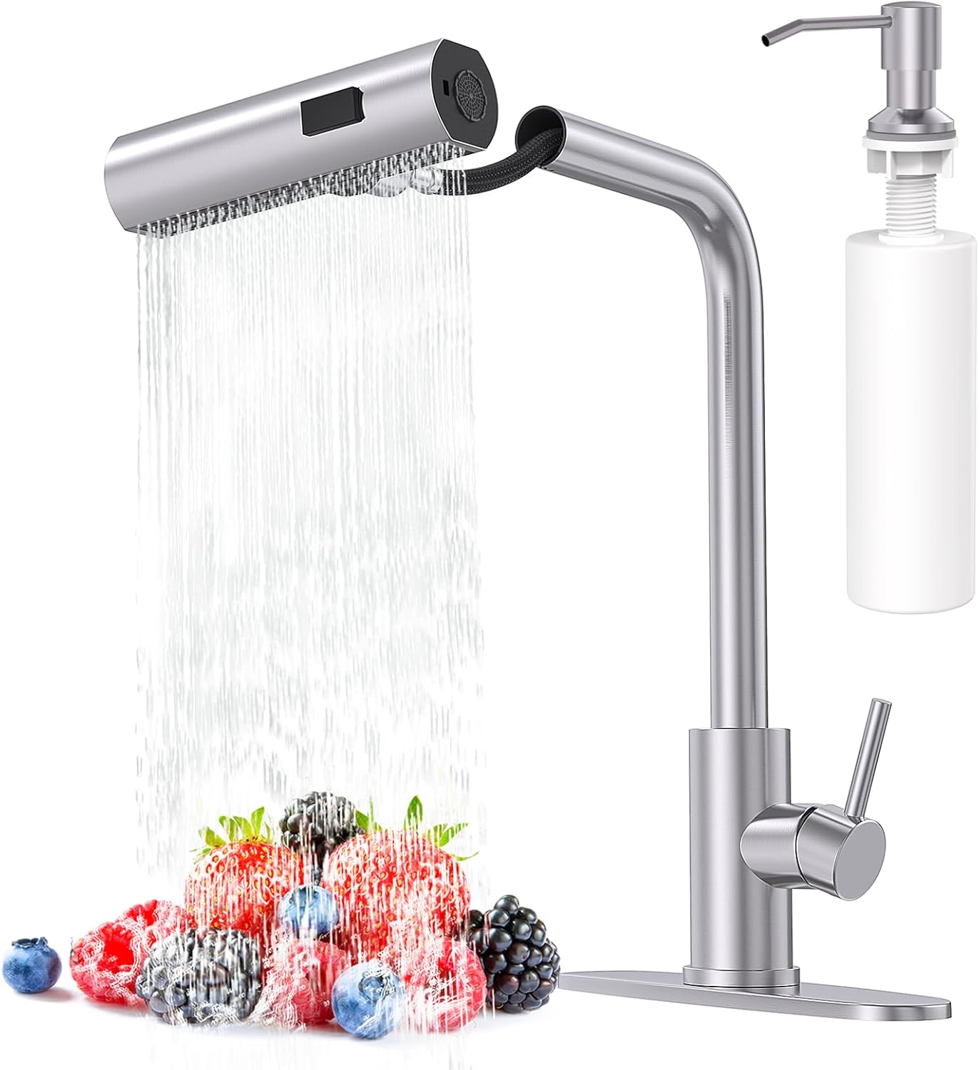 Brushed Nickel Kitchen Faucet with Pull Down Sprayer & Soap Dispenser