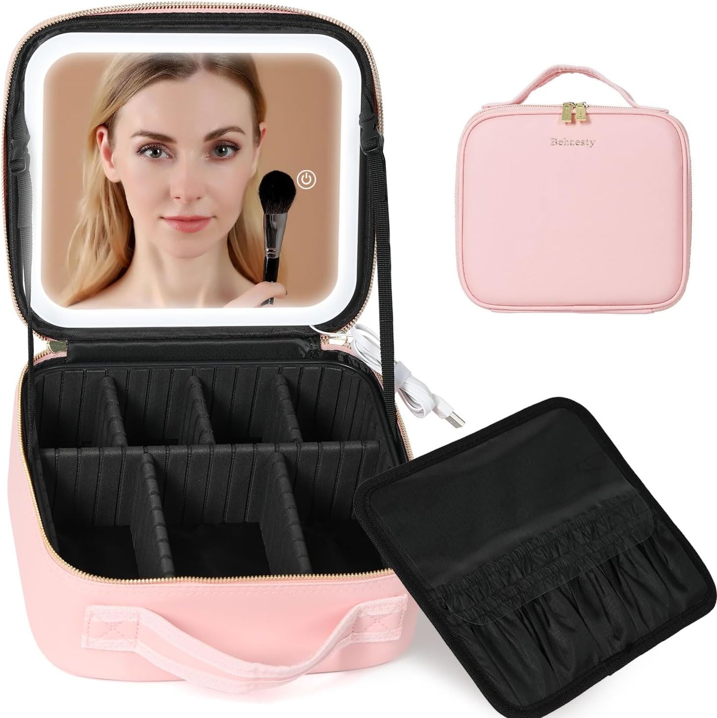 Travel Makeup Bag with LED Lighted Mirror for Women Essentials