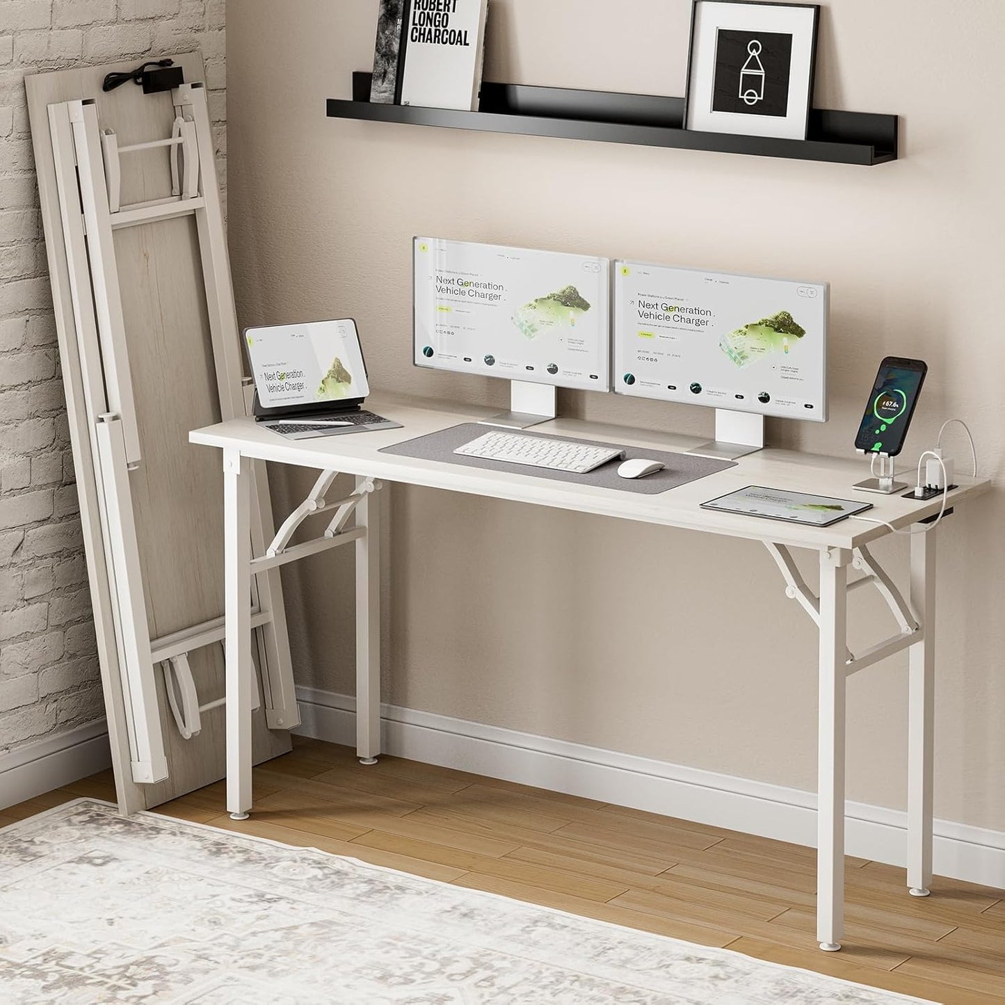 Frylr Small Folding Computer Desk with Integrated Power Hub