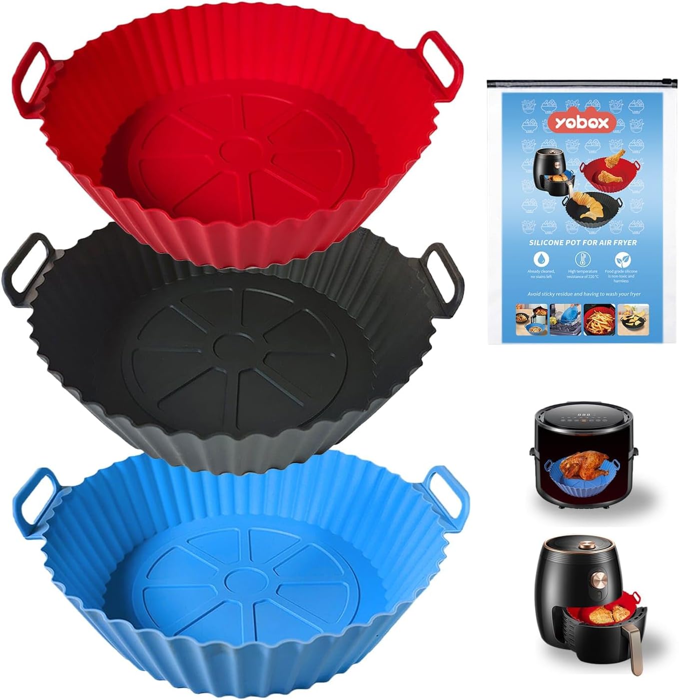 3 Pack Reusable Silicone Air Fryer Liners - Say Goodbye to Disposable Parchment Paper!