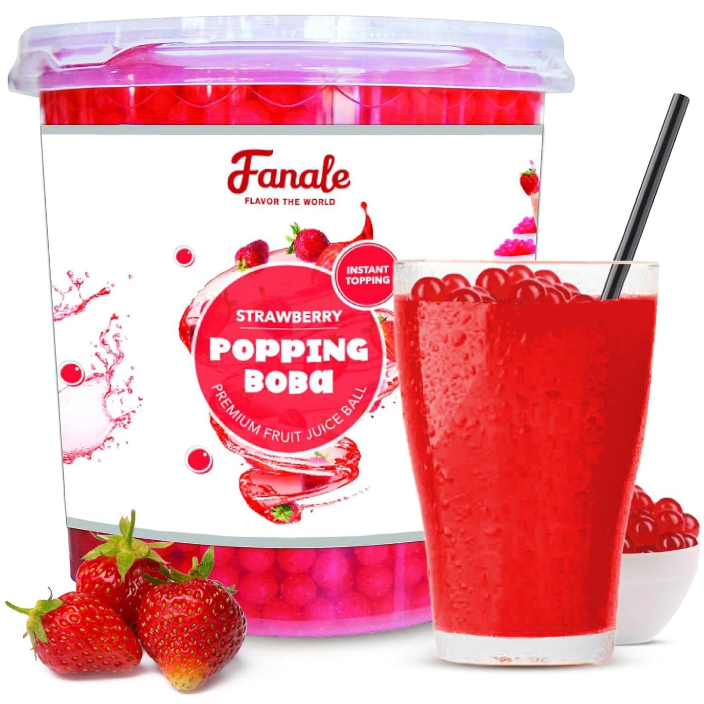 Fanale Strawberry Popping Boba Pearls for Drinks and Desserts
