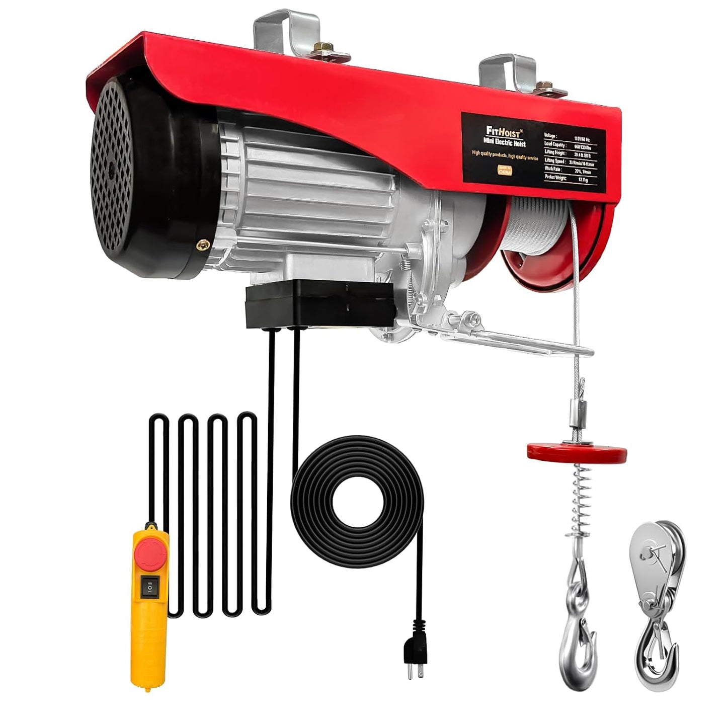 Electric Hoist 1320 lbs with Wired Remote Control for Safety