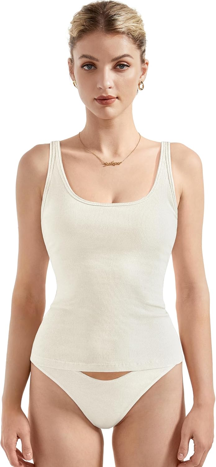 SUUKSESS Women Padded Cotton Ribbed Long Tank Tops for Summer