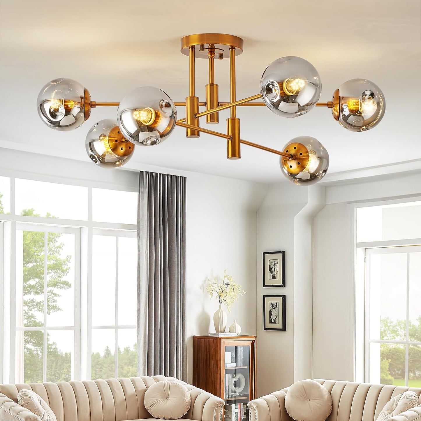 6 Lights Gold Chandelier Globe Glass Cover for Modern Spaces