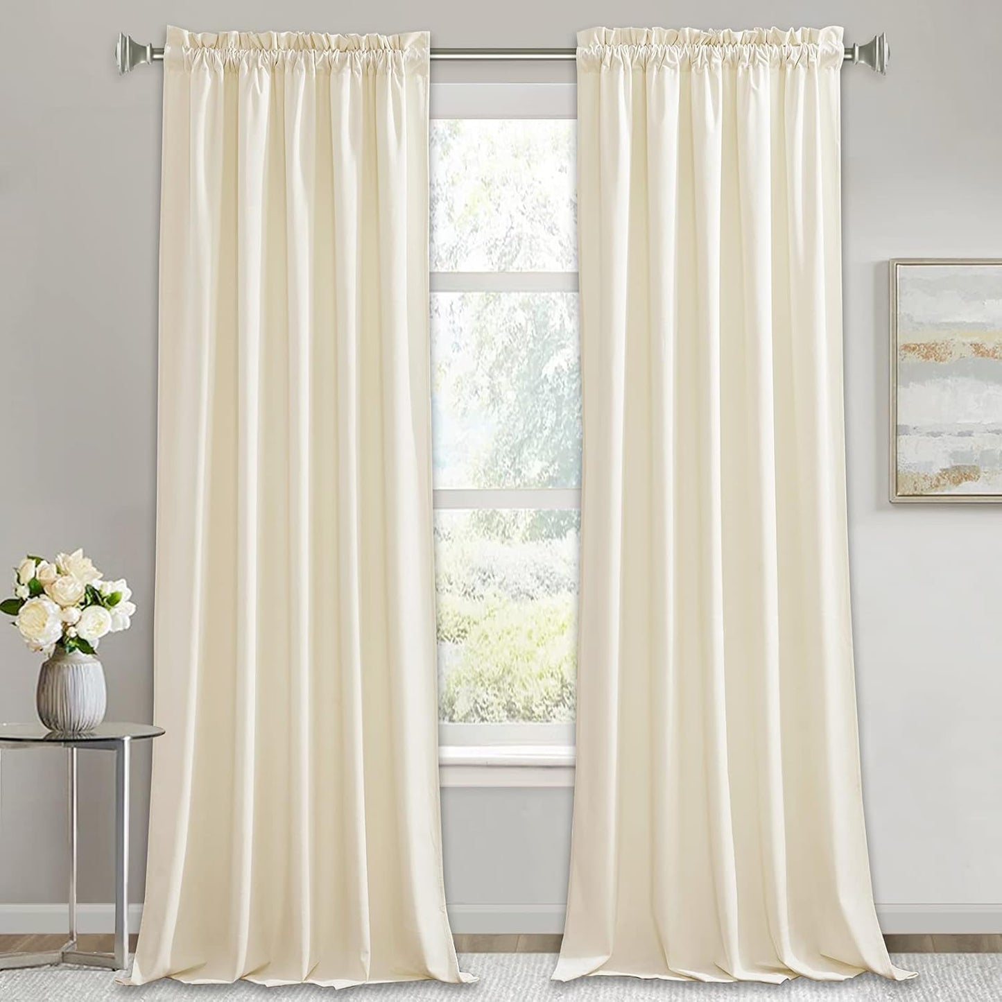 RYB Home Ivory Velvet Curtains for Elegant Bedroom Decor