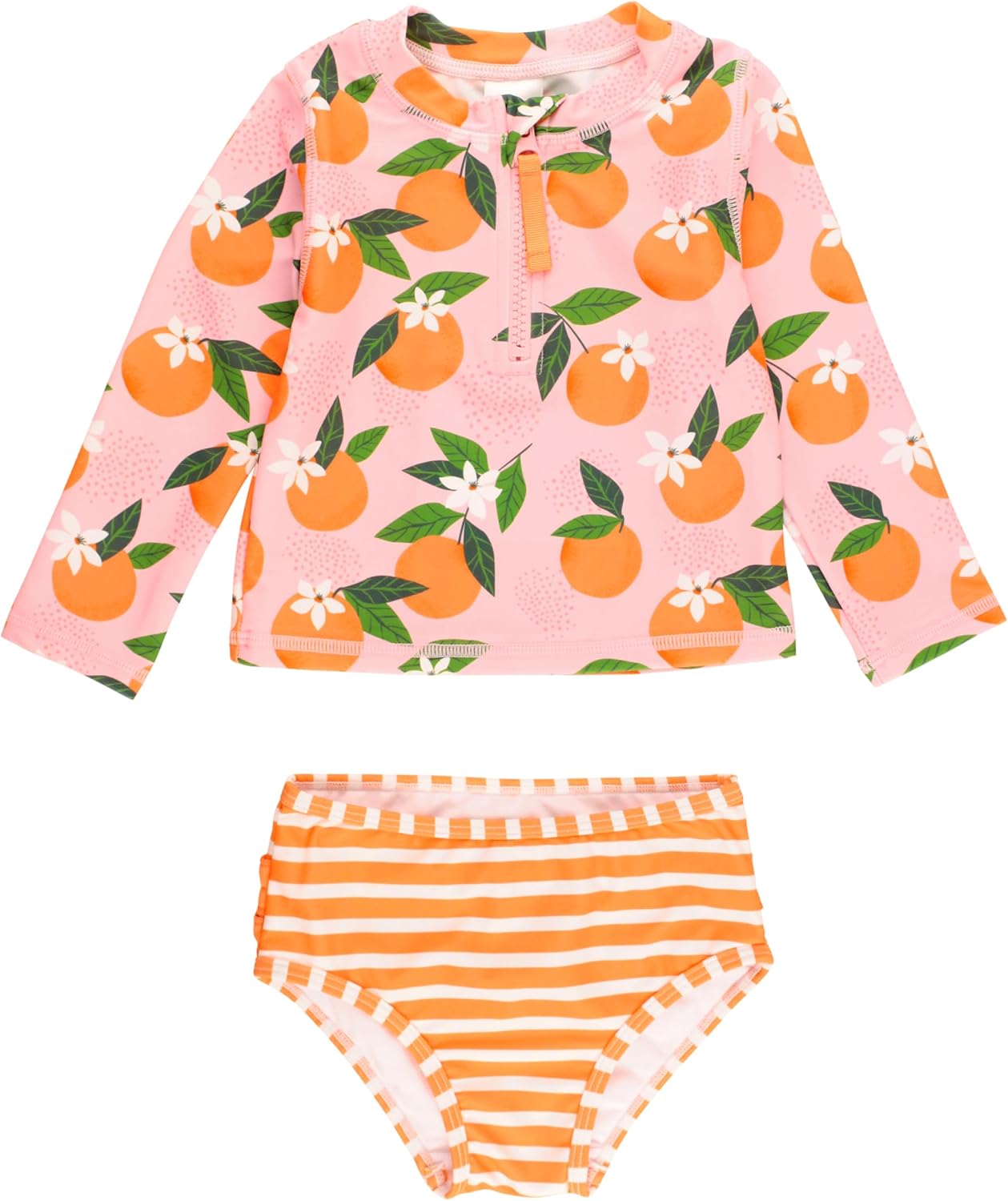 RuffleButts Baby Girls Long Sleeve Rash Guard Swimsuit Set