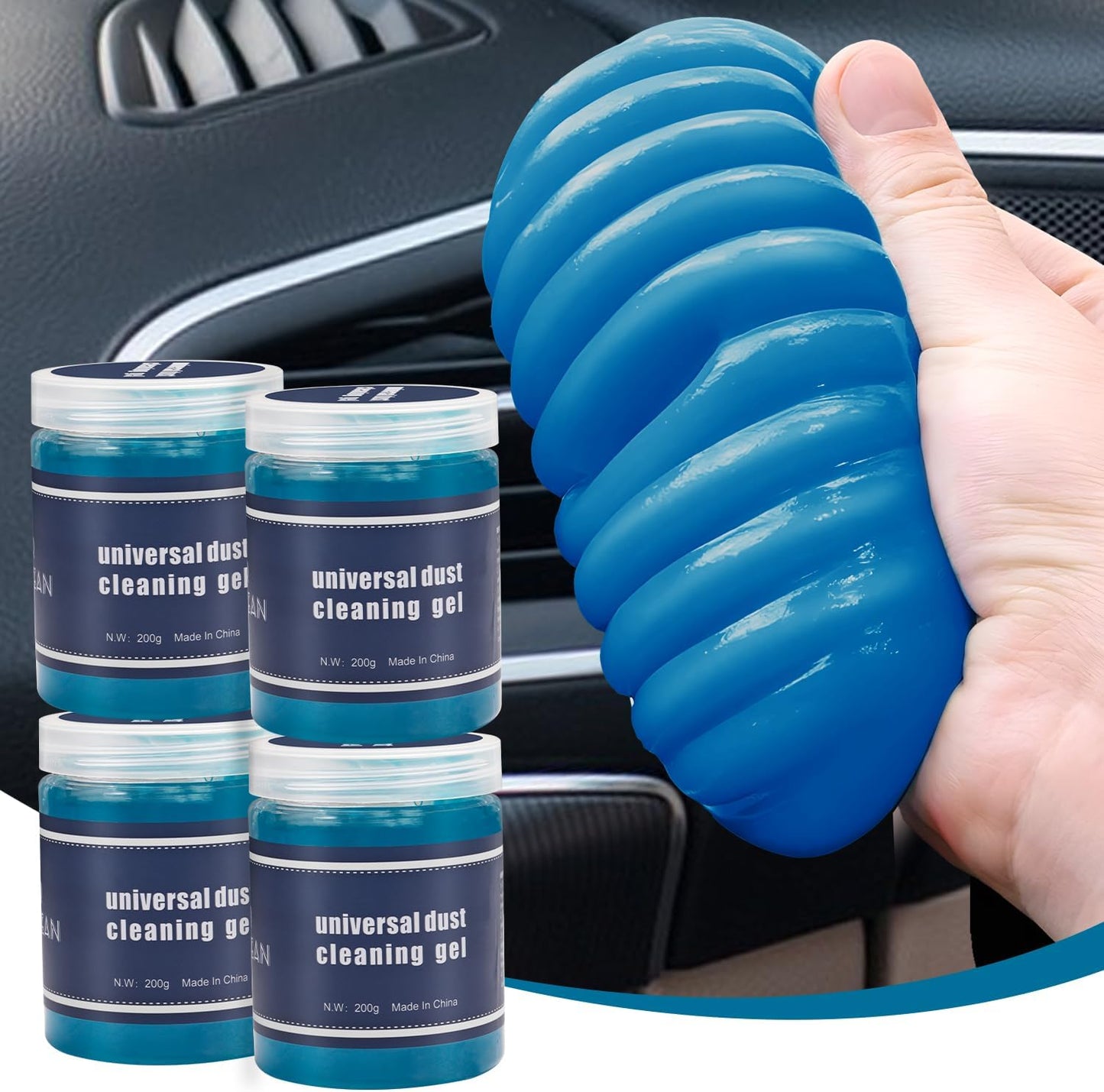 4 Pack Blue Car Cleaning Gel - Dust-Free Detailing Power!