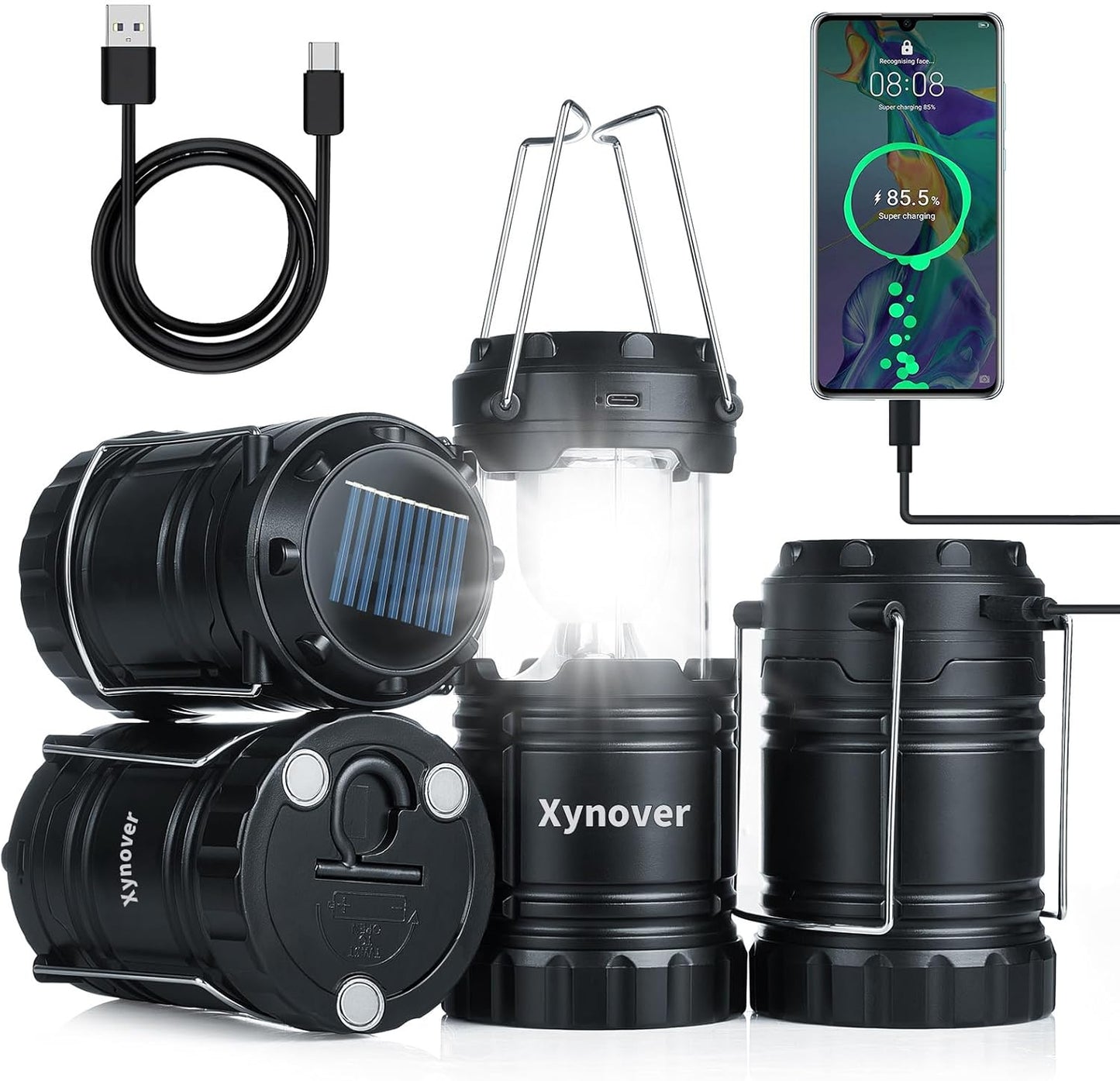 Solar Camping Lantern 4-Pack - Rechargeable LED Lights for Outdoors