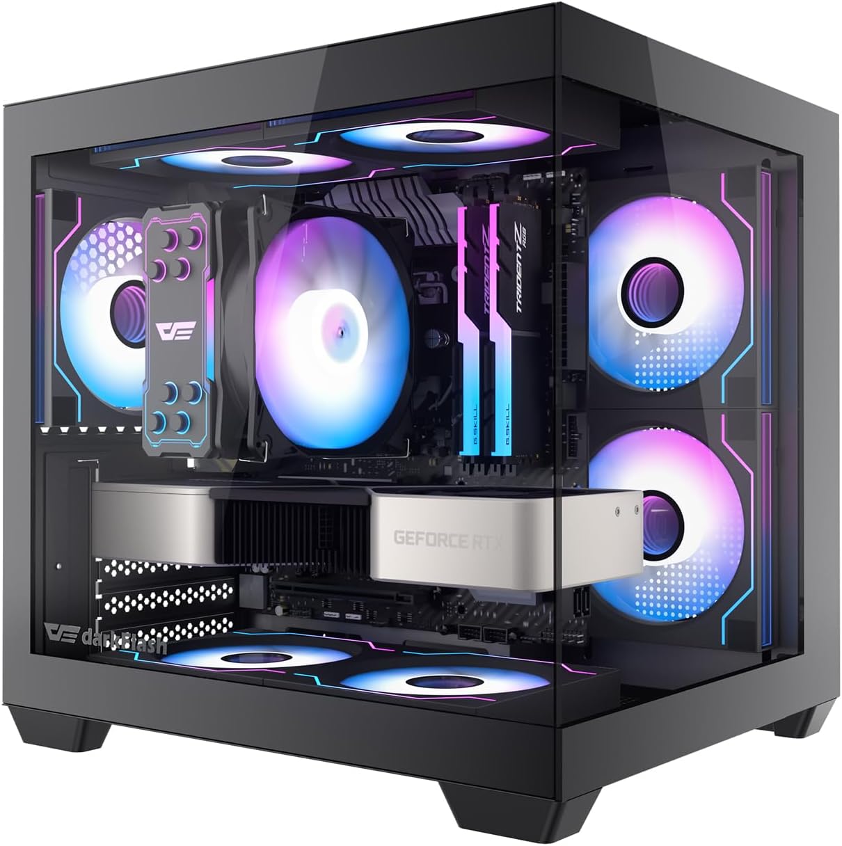 darkFlash ITX PC Case with Dual Tempered Glass and ARGB Fans