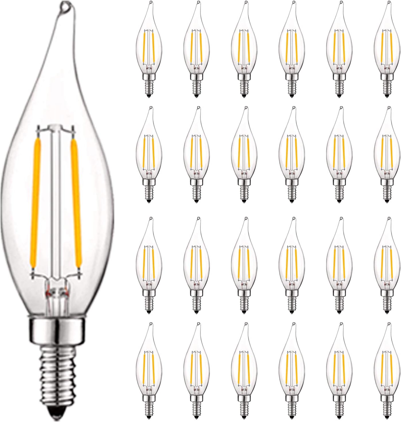 LUXRITE 4W Vintage Candelabra LED Bulbs for Chandelier Use