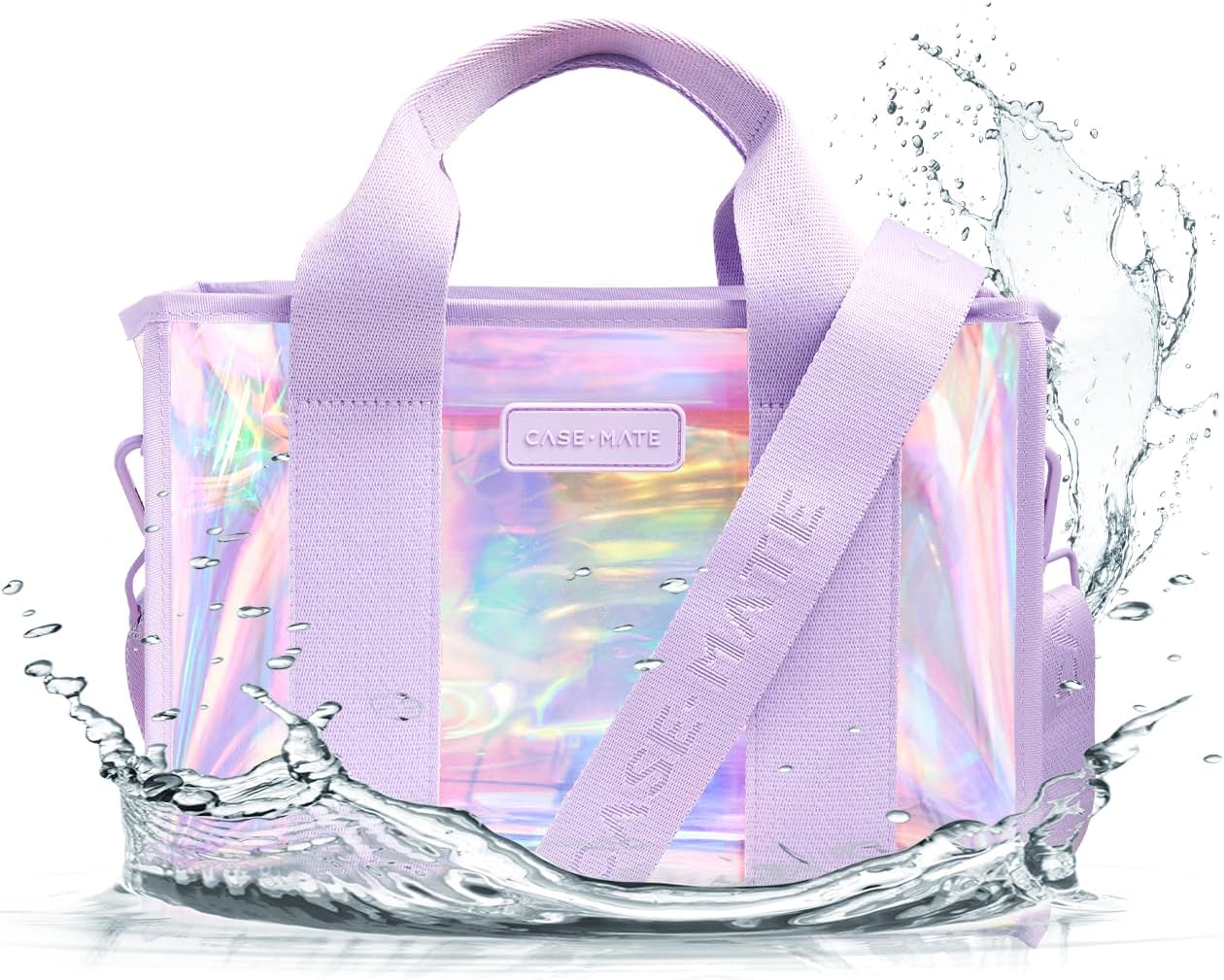 Iridescent Beach Tote with Crossbody Strap for Women - Waterproof