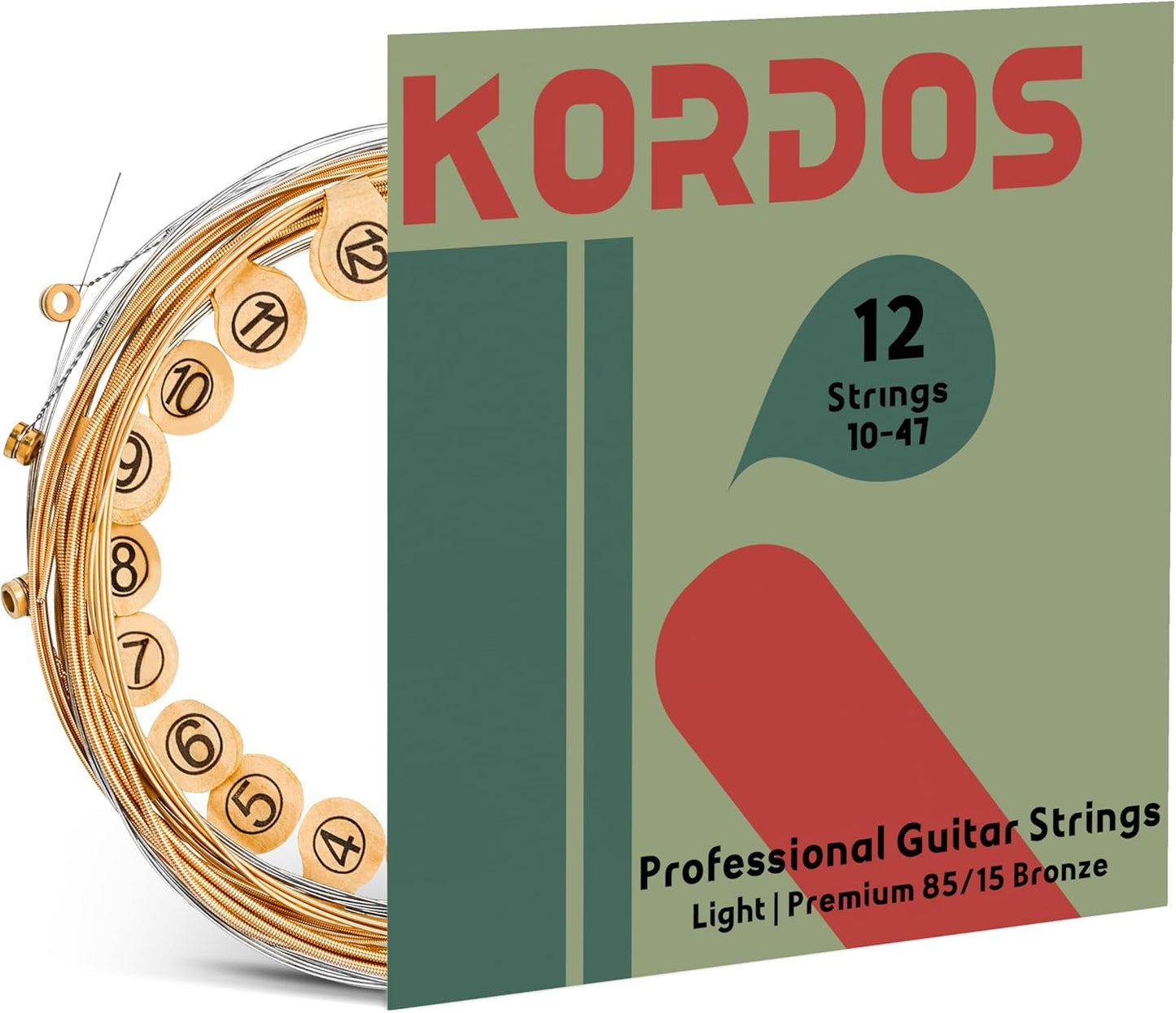KORDOS 12-String Acoustic Guitar Strings: Long Life Coating, Durable Brass Ends