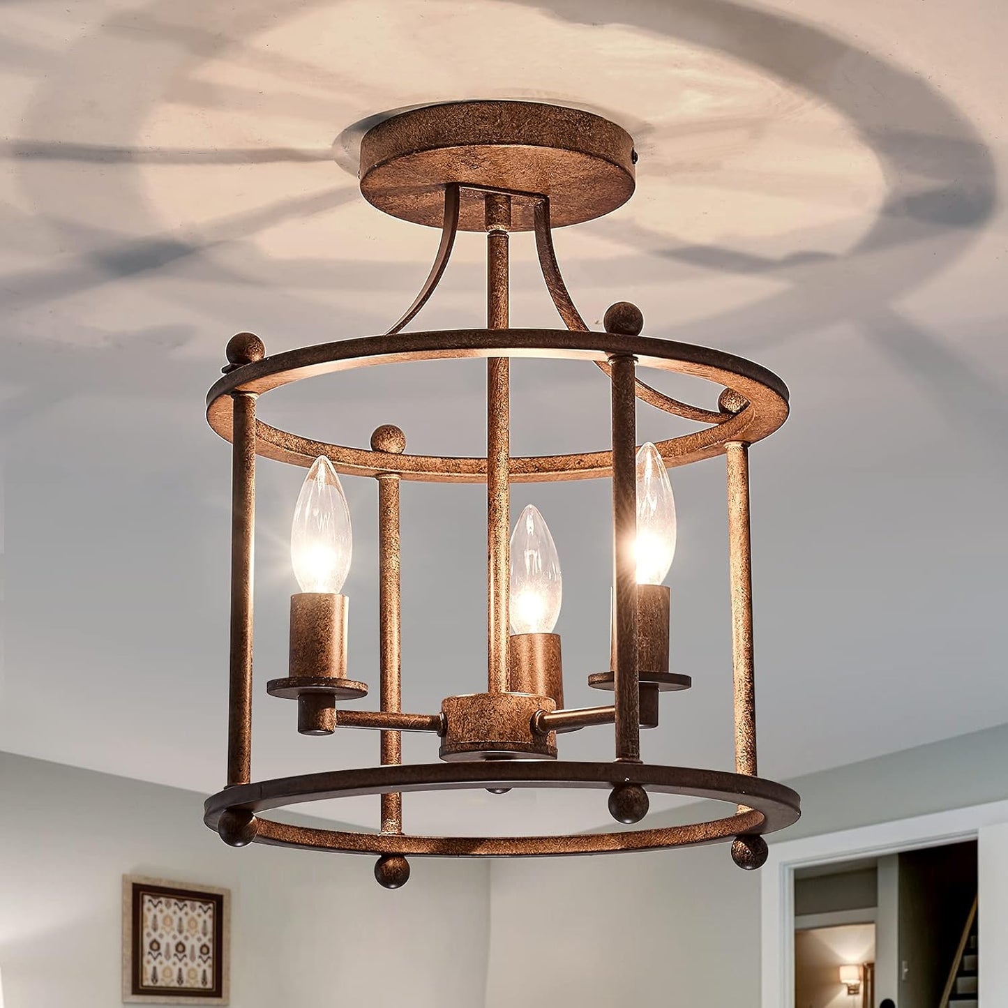 UOFUS 3-Light Farmhouse Vintage Ceiling Light for Home Decor