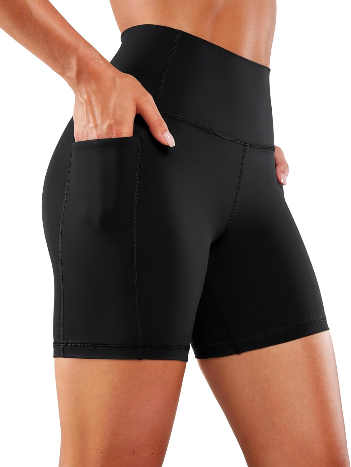 CRZ YOGA High Waisted Biker Shorts with Pockets - Naked Feeling