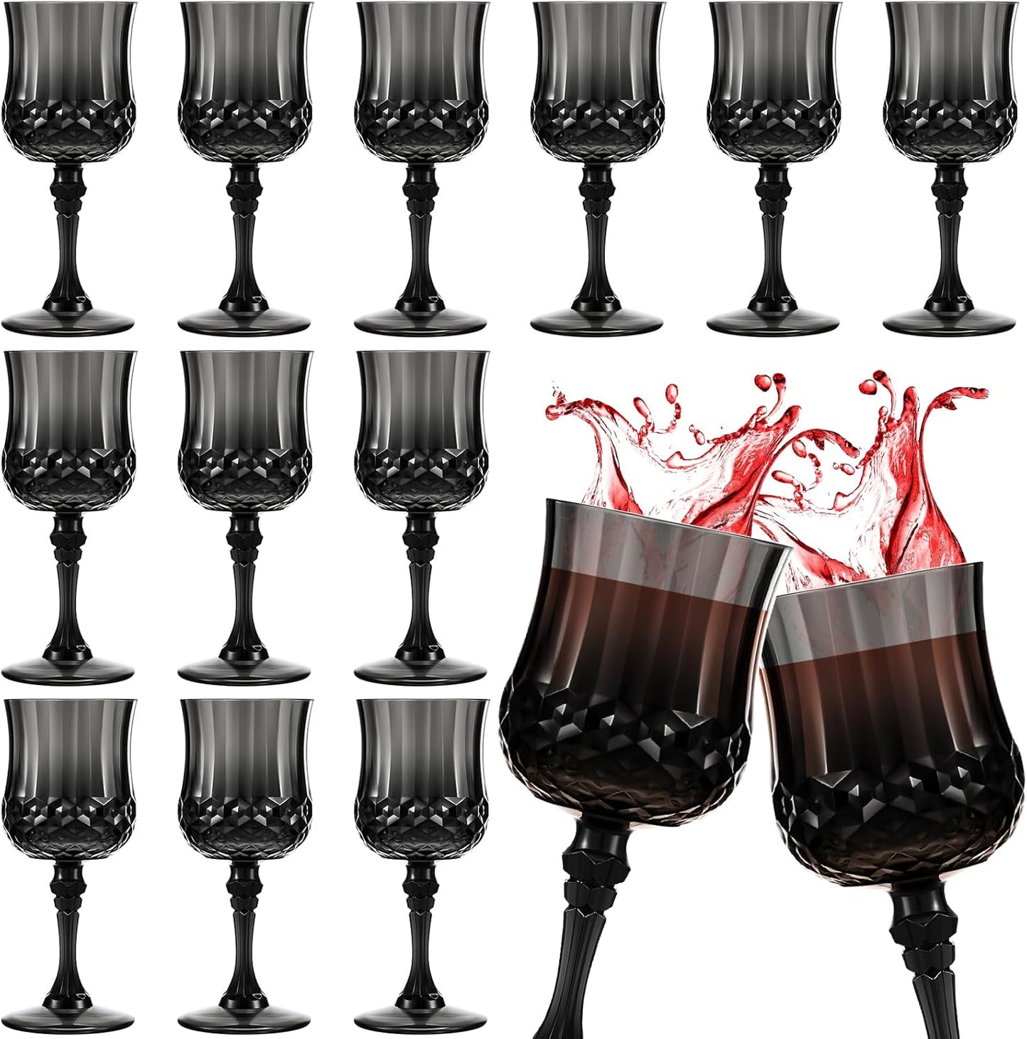 Vintage Plastic Wine Glasses - 24 Pcs 7 OZ Reusable Goblets