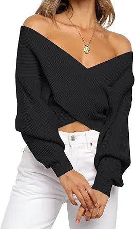 ZCSIA Women's Wrap V Neck Cropped Sweaters for Fall Fashion