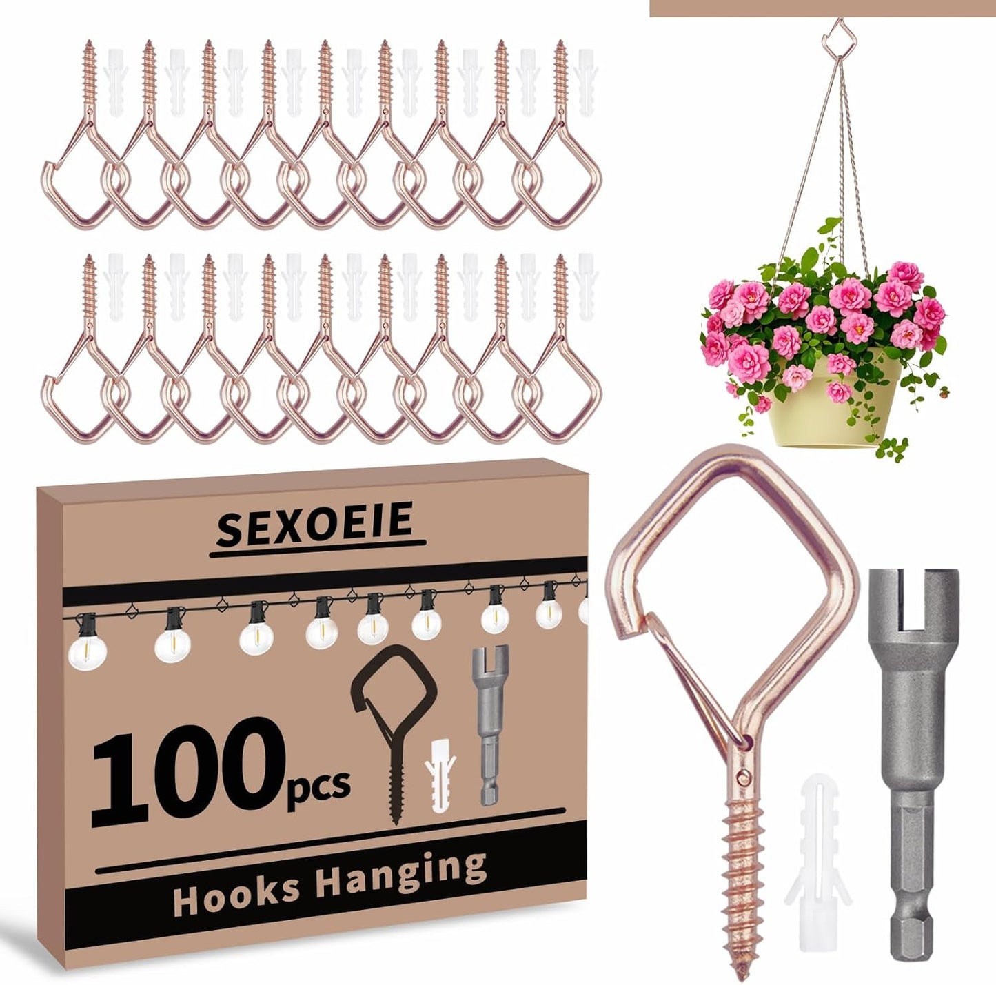 100 PCS Rose Gold Eye Screw Hooks for Heavy Duty Hanging Needs