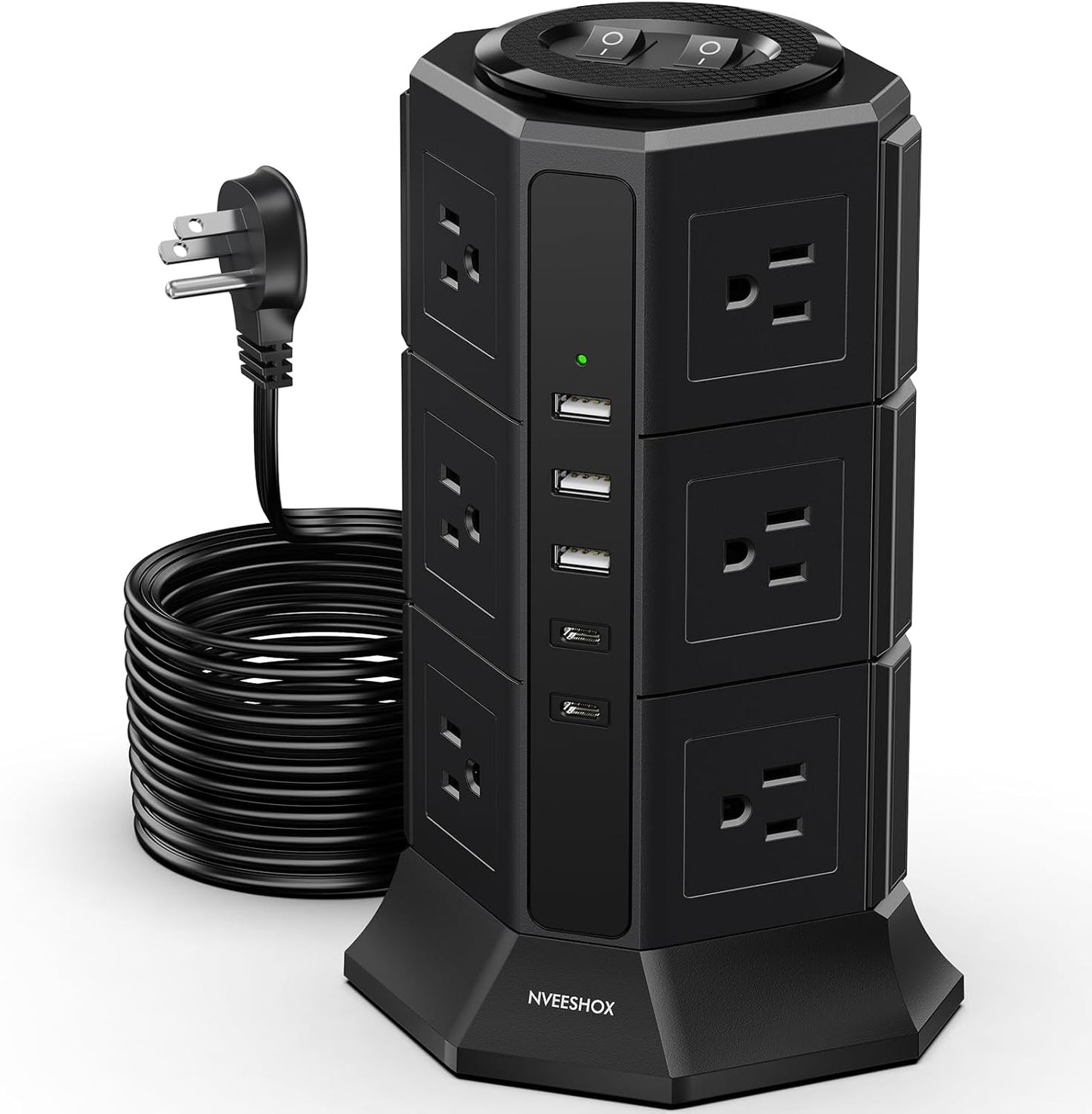 Surge Protector Power Strip Tower with 12 AC Outlets and USB Ports