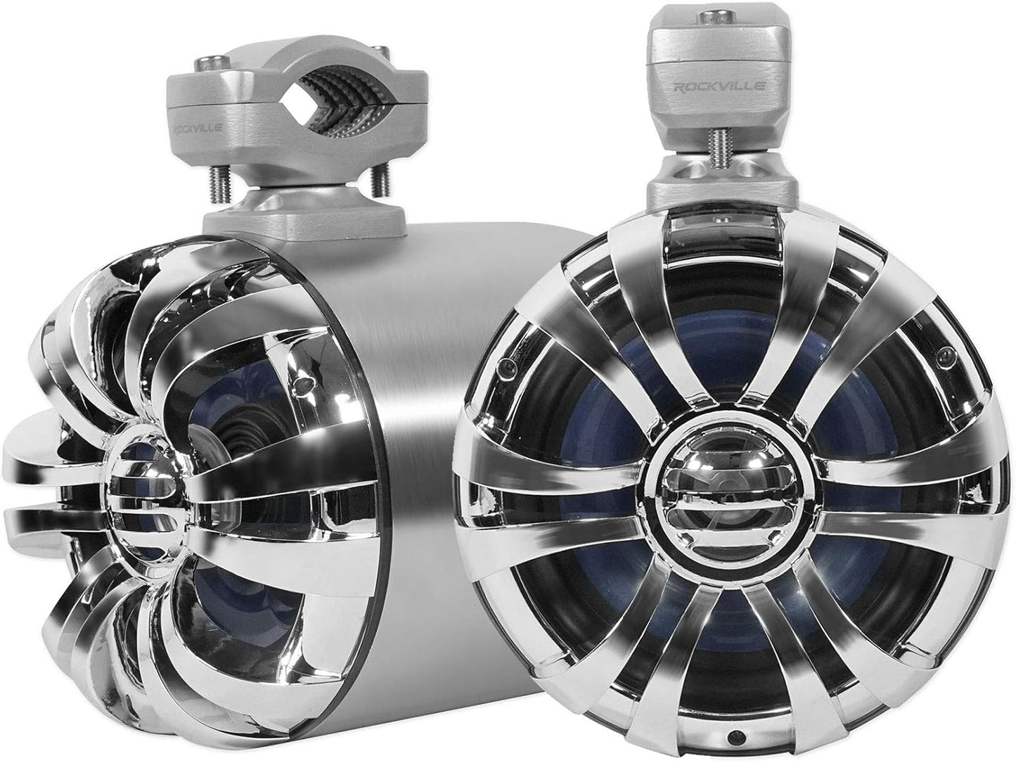 Rockville 600w Marine Tower Speakers, Stainless Steel, 2 Pack